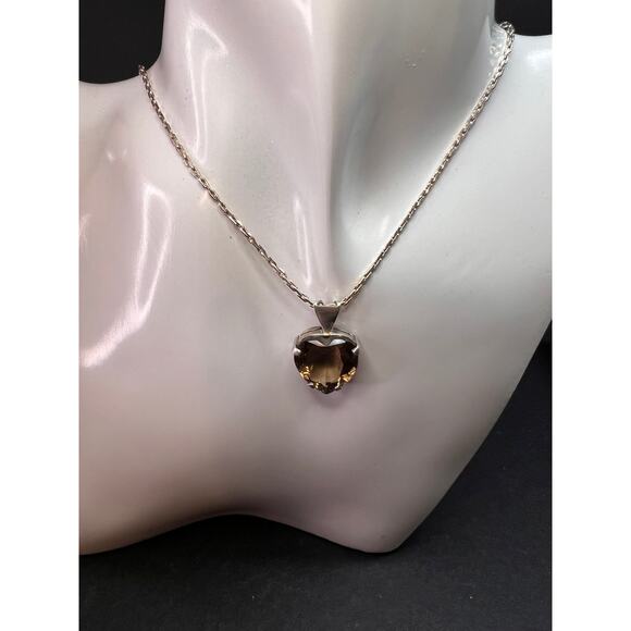 Vintage Smoky Quartz Heart Pendant Necklace Sterling Silver 20” - Picture 5 of 16